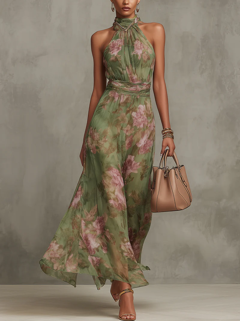 Miriam | Maxivestido Halter Floral Elegante