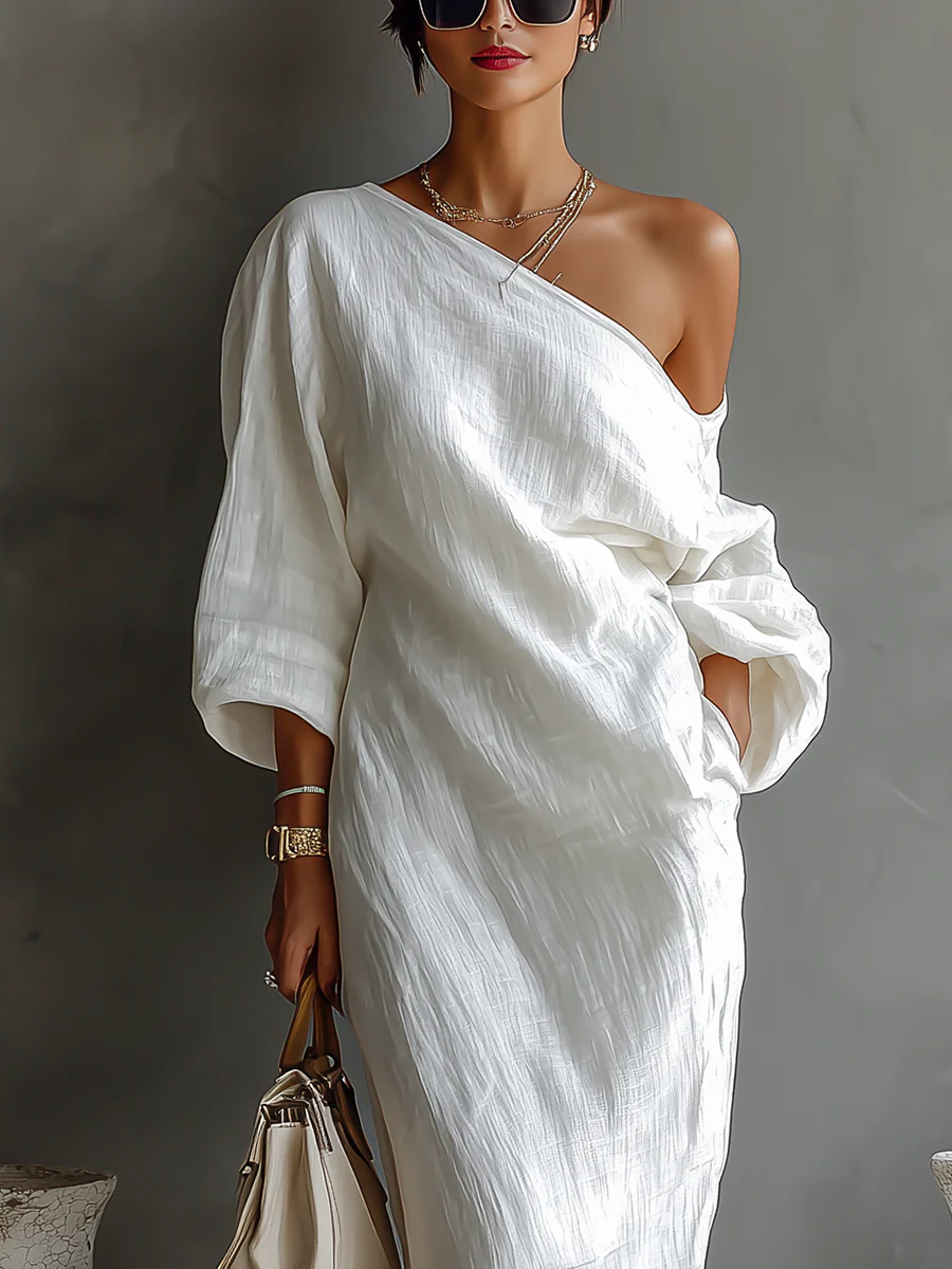 Elisa™ | Elegante vestido largo de un solo hombro en blanco