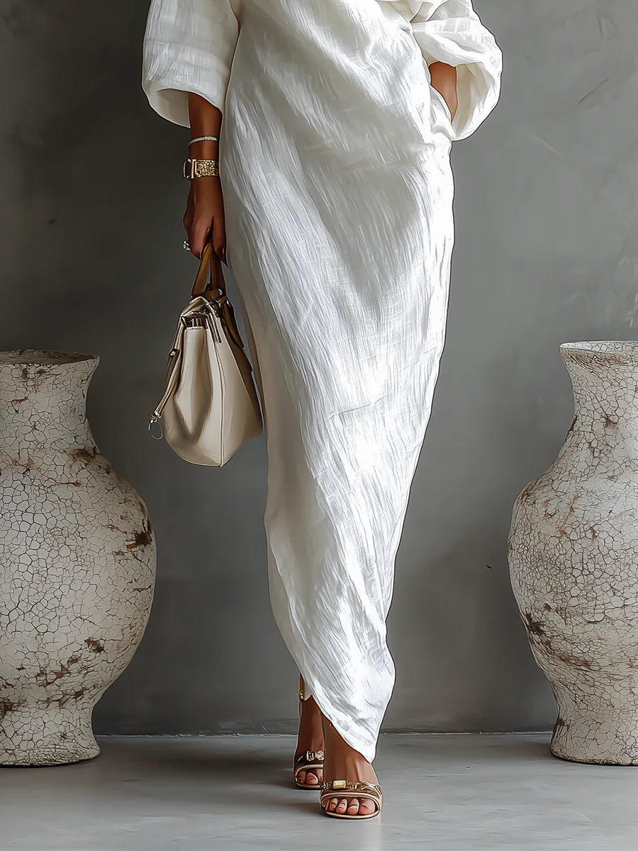Elisa™ | Elegante vestido largo de un solo hombro en blanco
