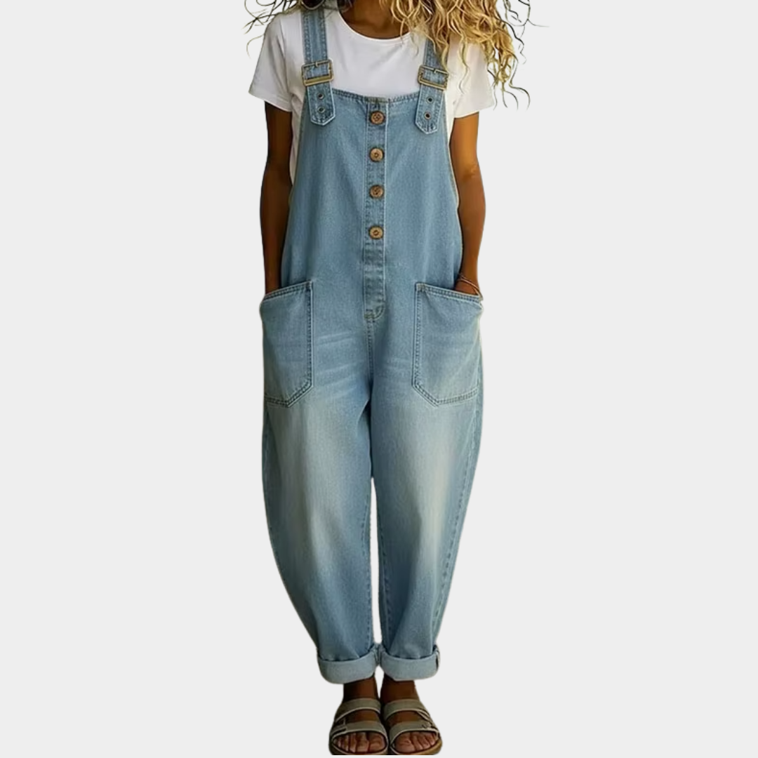 Mara | Peto vaquero vintage en algodón suave con tirantes ajustables