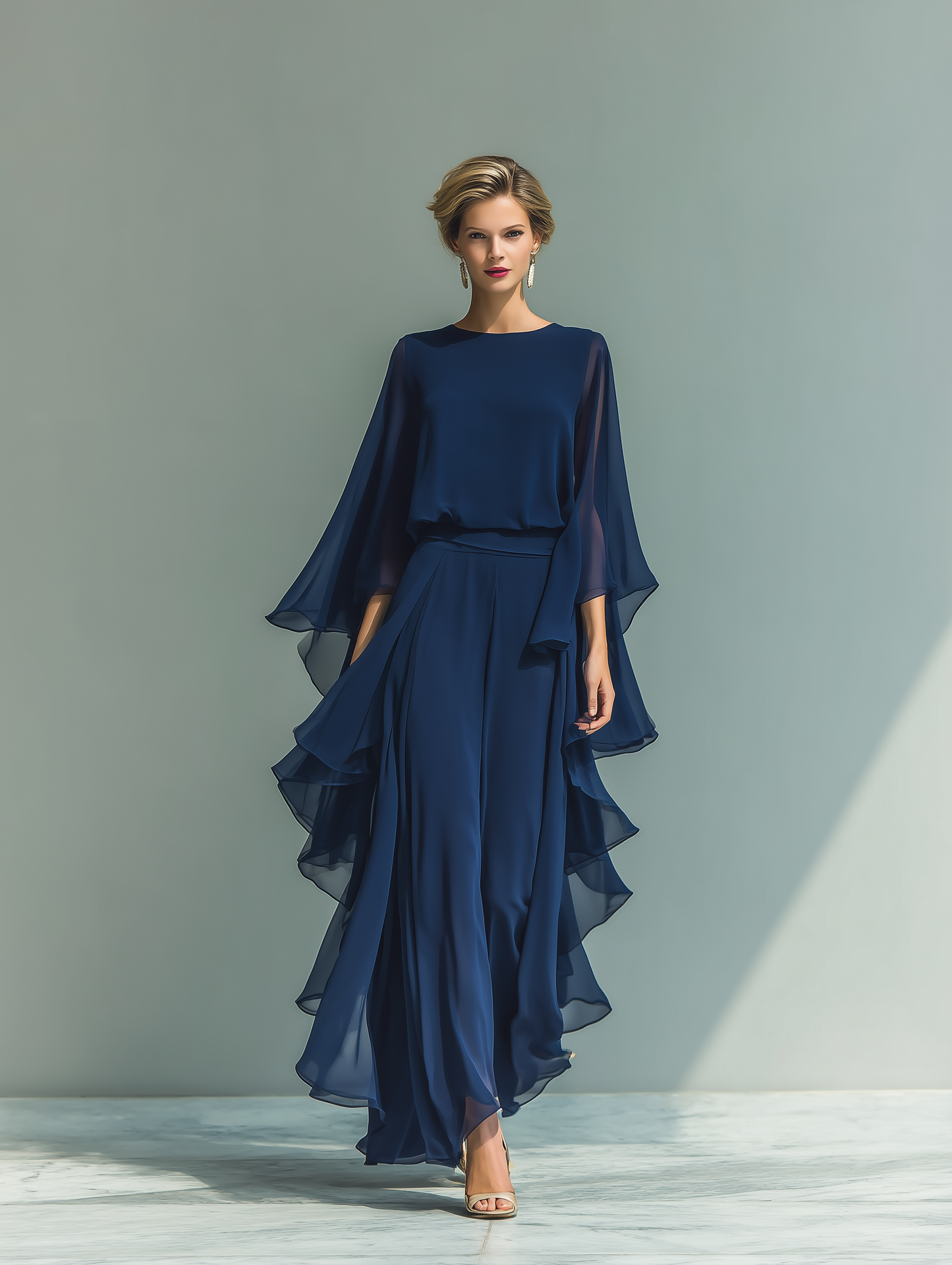 Inés | Conjunto de top y pantalón en gasa azul marino