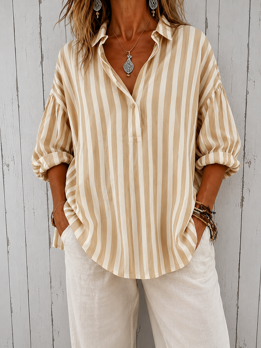 Beatriz | Blusa holgada de rayas con cuello