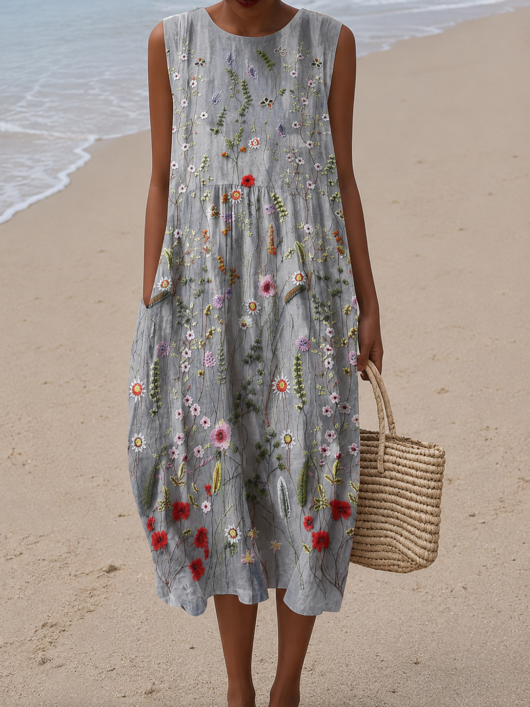 Carla | Vestido Midi Flores Silvestres sin Mangas