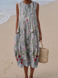 Carla | Vestido Midi Flores Silvestres sin Mangas