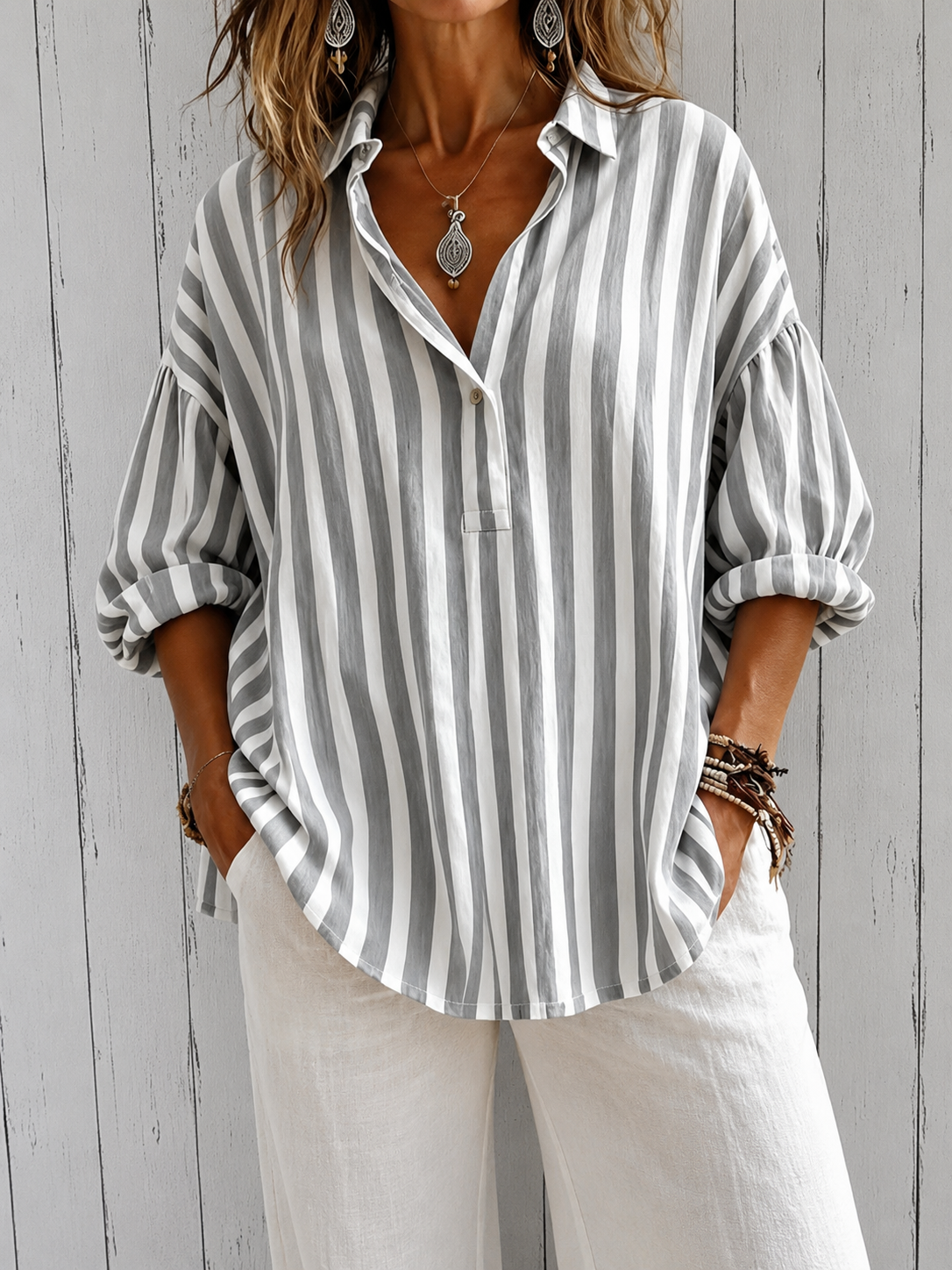Beatriz | Blusa holgada de rayas con cuello