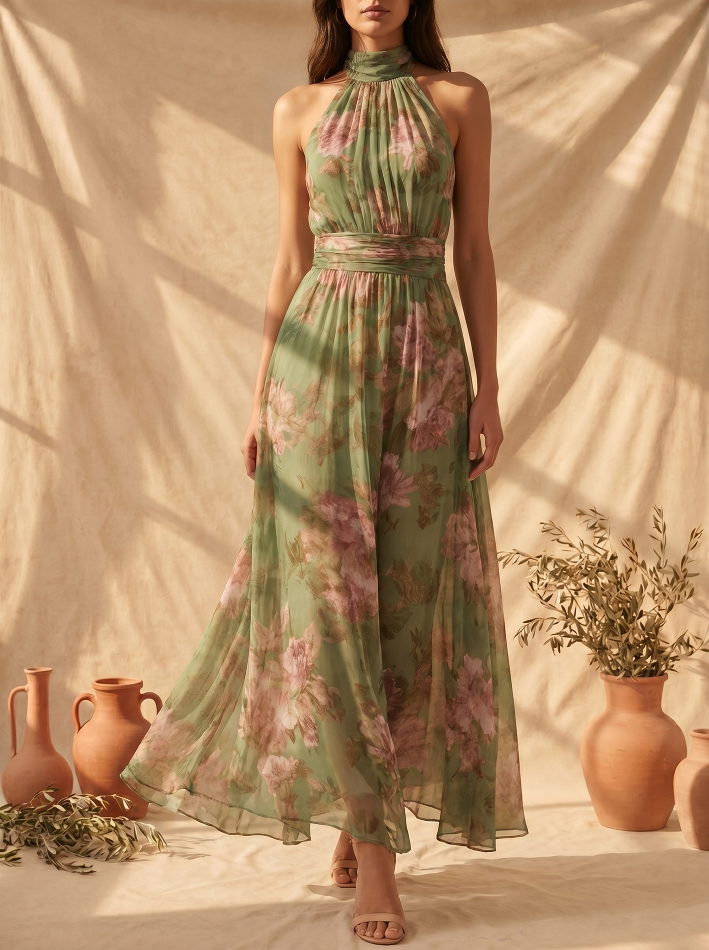 Miriam | Maxivestido Halter Floral Elegante