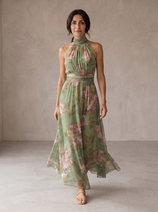 Miriam | Maxivestido Halter Floral Elegante