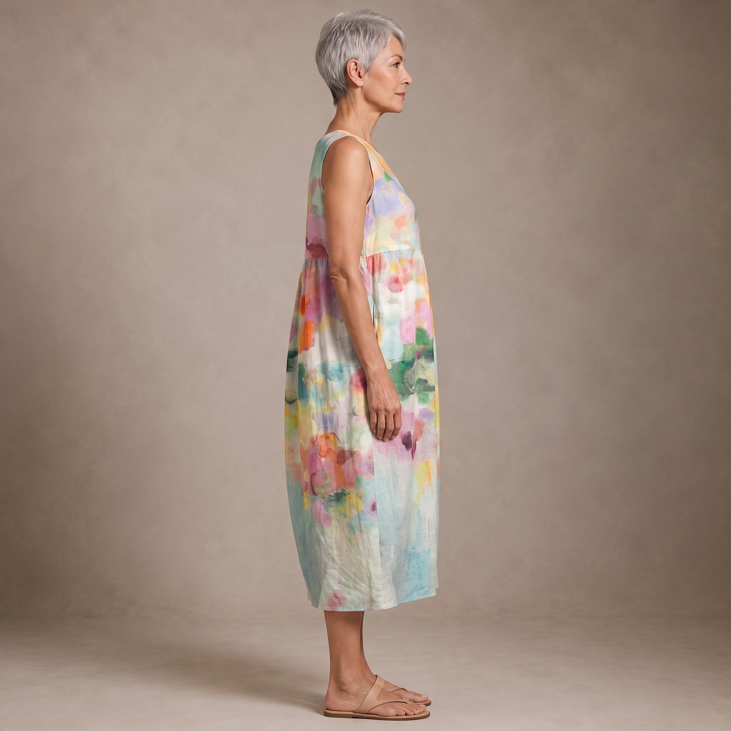 Carla vestido midi verano - perfil - modelo Maison Mareva