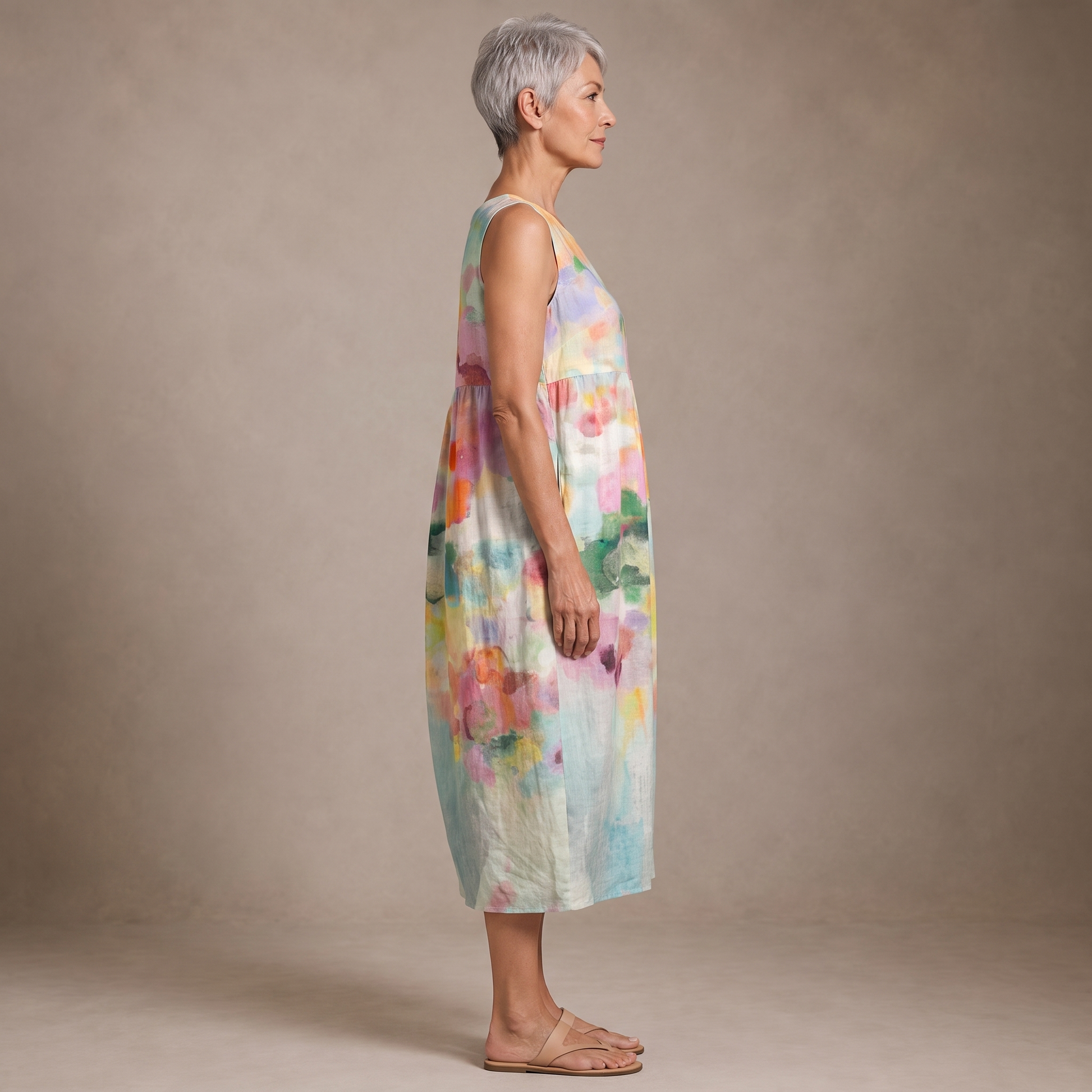 Carla vestido midi verano - perfil - modelo Maison Mareva