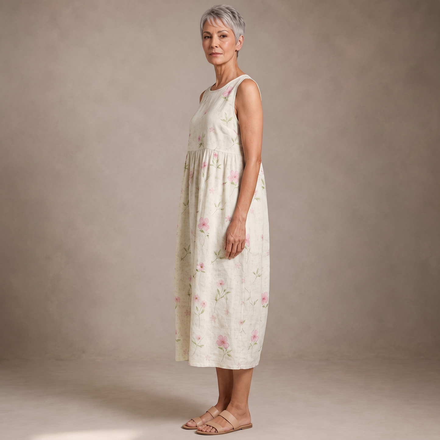 Elia vestido midi verano - perfil - modelo Maison Mareva