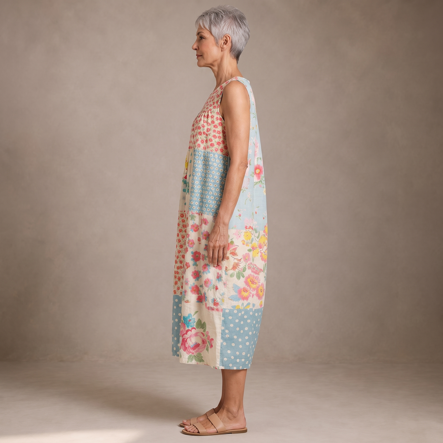 Milena vestido midi verano - perfil - modelo Maison Mareva