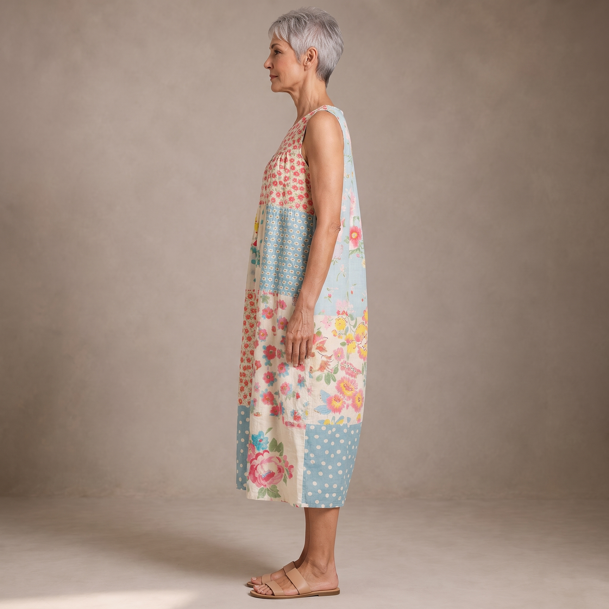 Milena vestido midi verano - perfil - modelo Maison Mareva