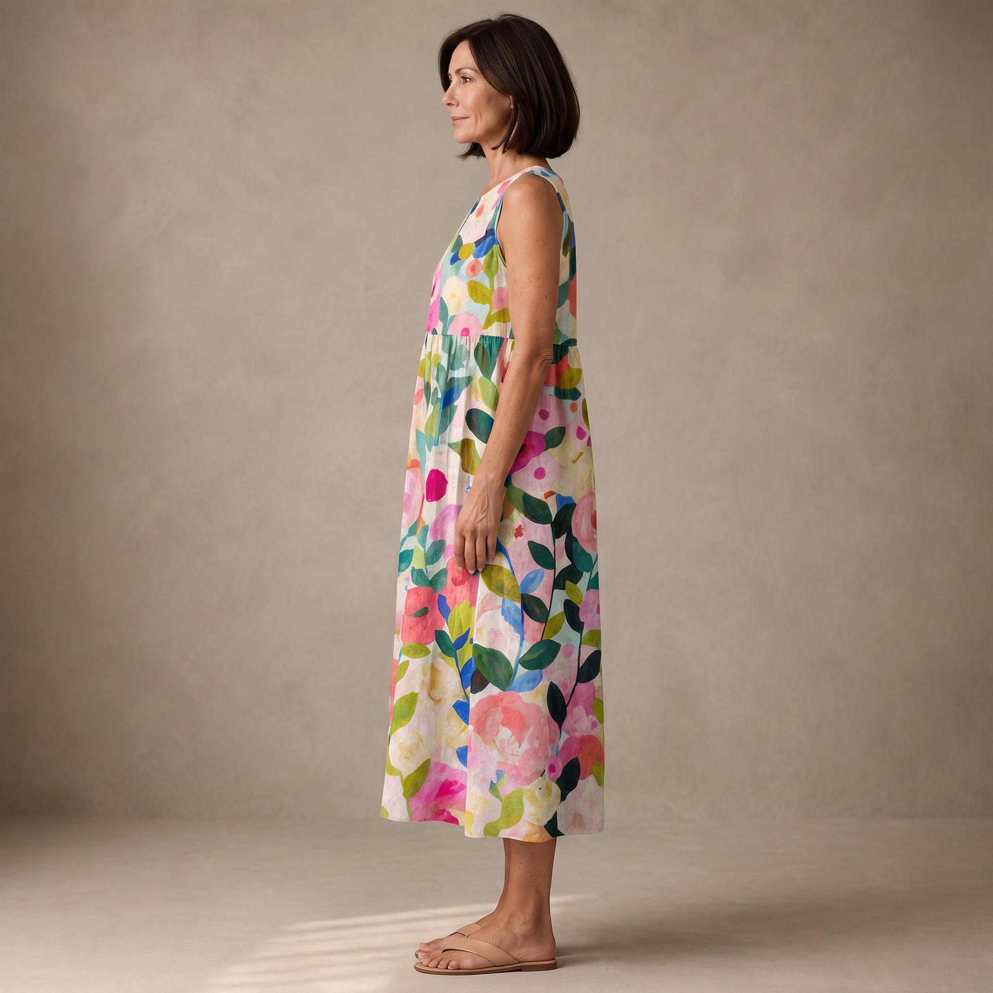 Nadia vestido midi verano - perfil - modelo Maison Mareva