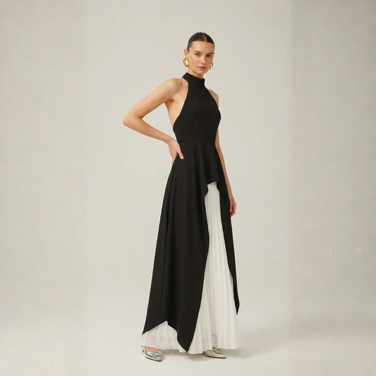 Inés | Vestido largo con capas y cuello halter