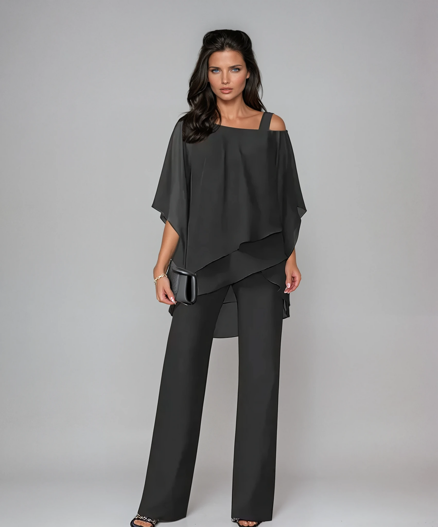 Candela | Conjunto de dos piezas con top asimétrico y pantalón ancho