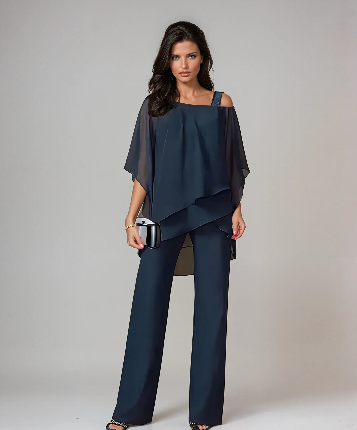 Candela | Conjunto de dos piezas con top asimétrico y pantalón ancho