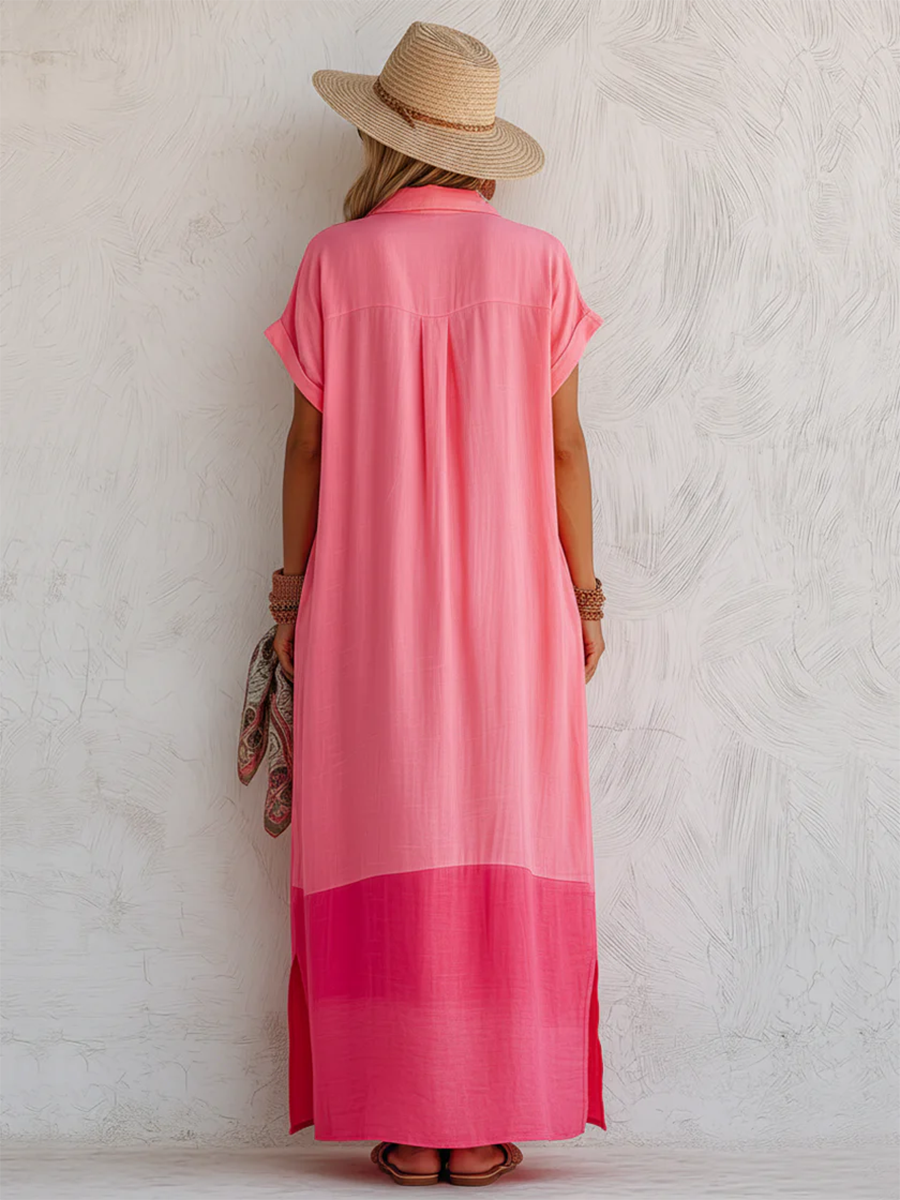 Lidia | Vestido midi de lino con cuello polo