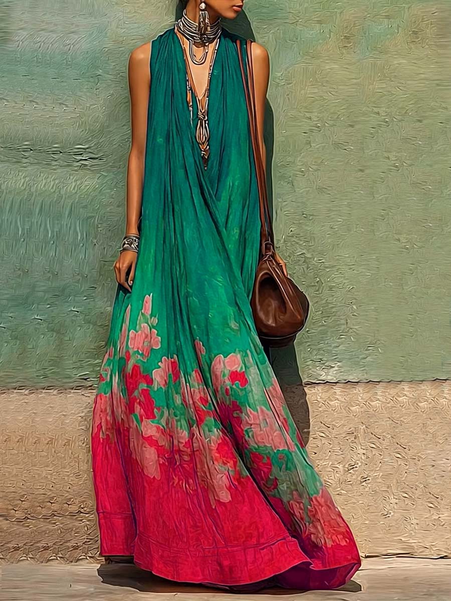 Lara | Vestido de lino con cuello en V y estampado
