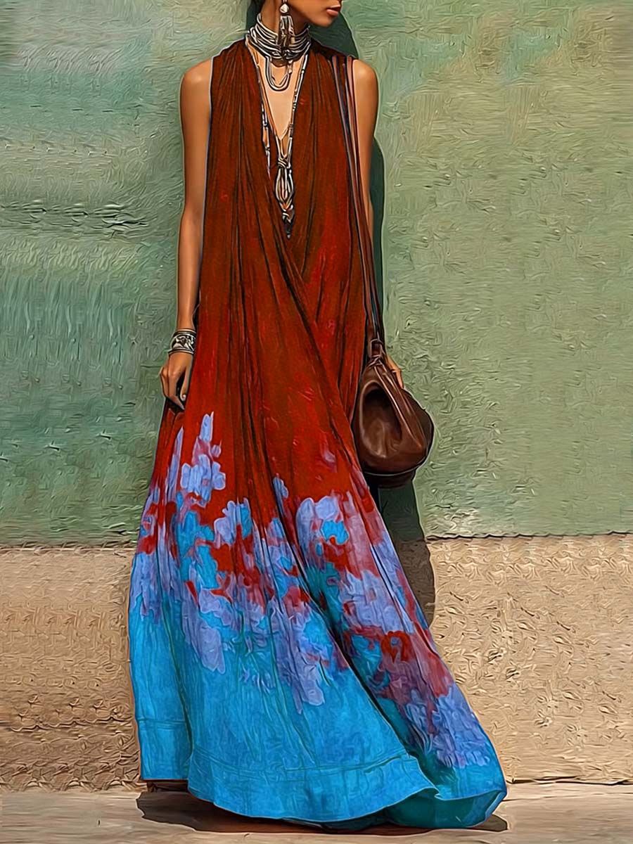 Lara | Vestido de lino con cuello en V y estampado