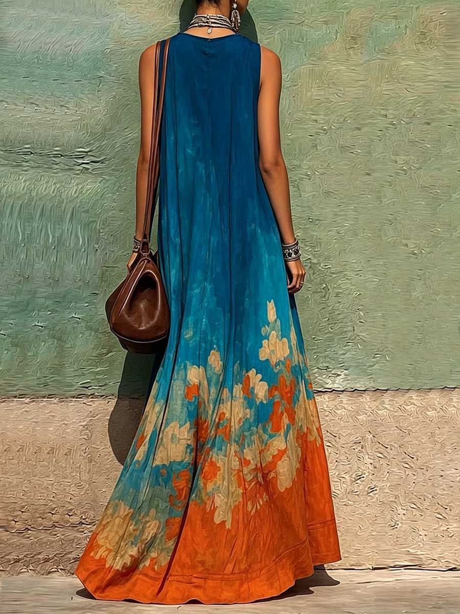 Lara | Vestido de lino con cuello en V y estampado