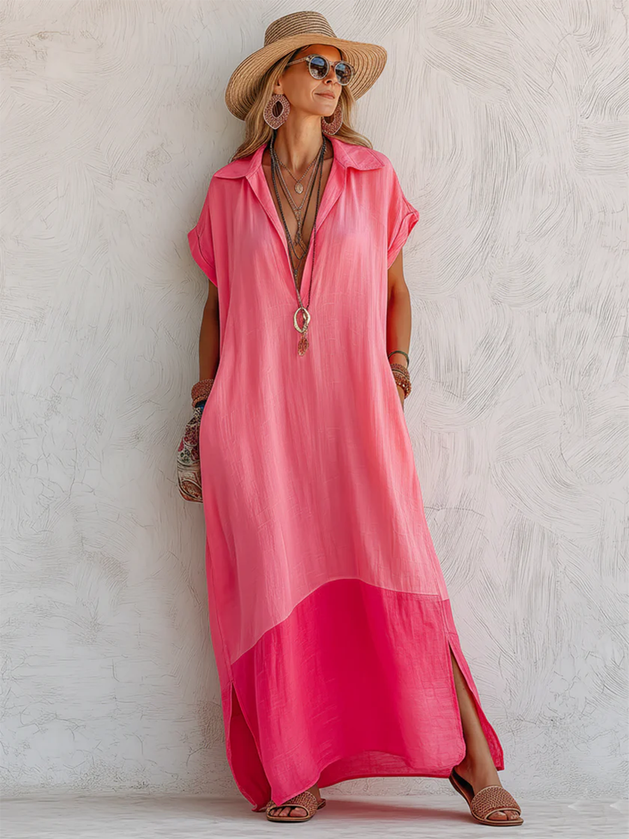 Lidia | Vestido midi de lino con cuello polo