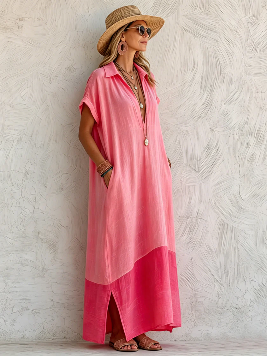 Lidia | Vestido midi de lino con cuello polo