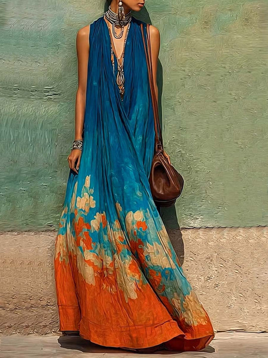 Lara | Vestido de lino con cuello en V y estampado