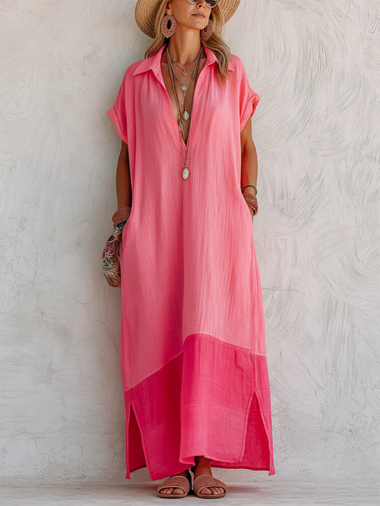 Lidia | Vestido midi de lino con cuello polo