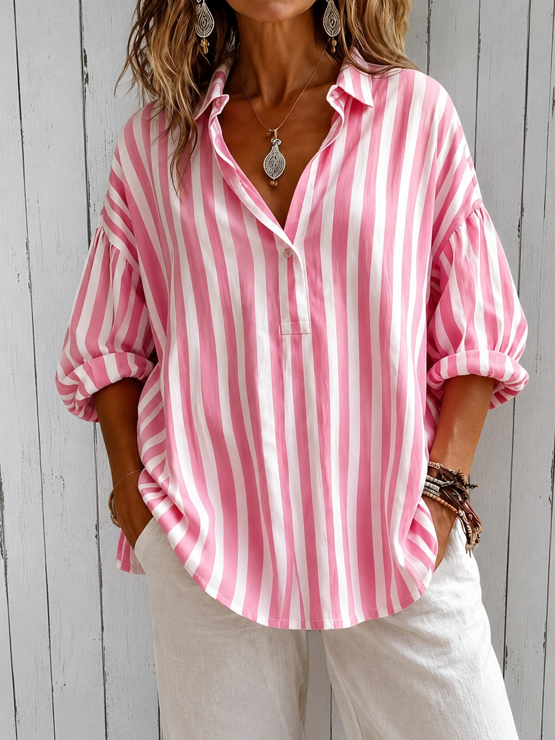Beatriz | Blusa holgada de rayas con cuello